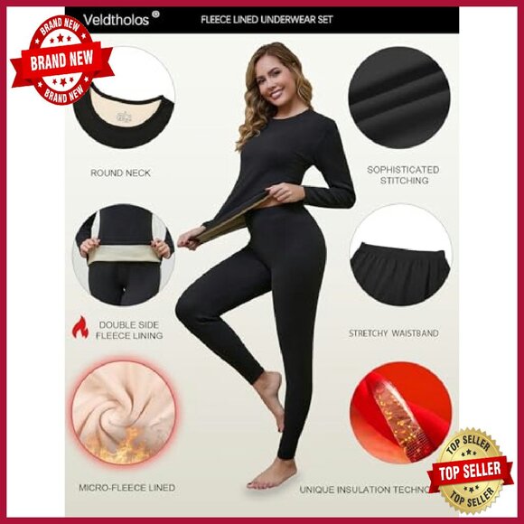 Fleece Lined Thermal Set Long Johns Base Layer Women's Winter Wear - Picture 5 of 8